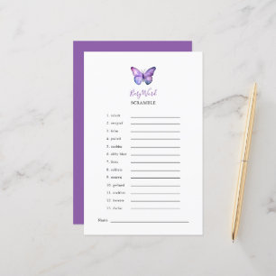 Butterfly Baby Shower Word Scramble Game Party