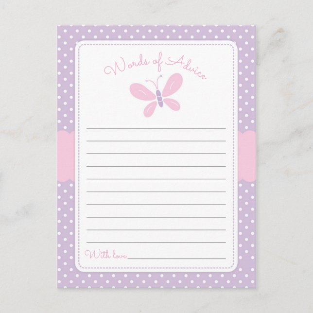 Butterfly Baby Shower Words of Advice purple pink (Front)