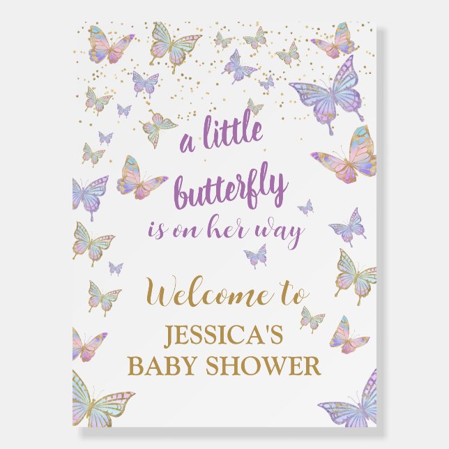 Butterfly Baby Sign Welcome Baby Shower Party (Front)
