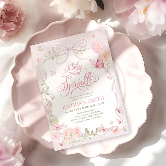 Butterfly Baby Sprinkle Floral Girl Baby Shower Invitation (Creator Uploaded)