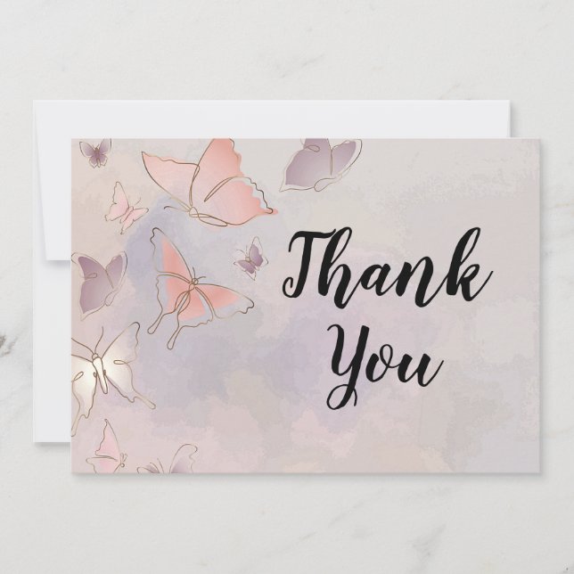 Butterfly background, pink  Thank You Card (Front)