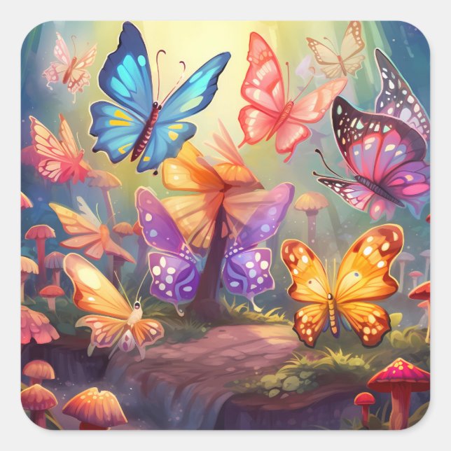 Butterfly Background Square Sticker (Front)