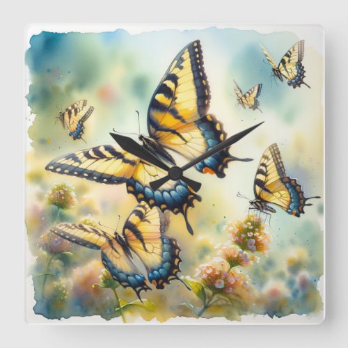Butterfly Ballet REF249 _ Watercolor Square Wall Clock