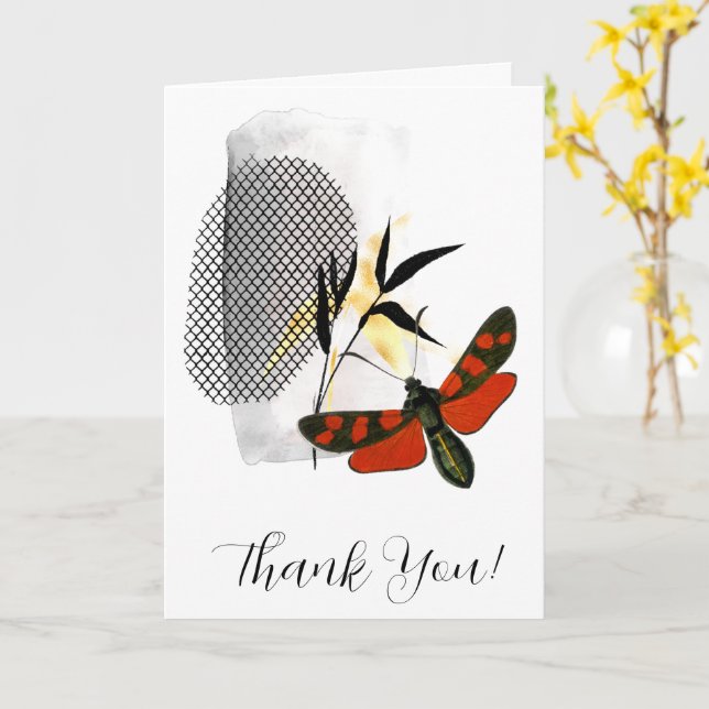Butterfly & Bamboo  Folded Greeting Card (Yellow Flower)