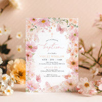 Butterfly Baptism Floral Pink Peach Girl