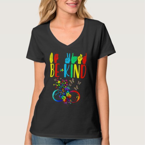 Butterfly Be Kind Autism Awareness Month Sign Lang T_Shirt