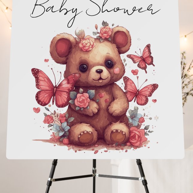 Butterfly Bear Baby Shower Welcome Sign (In Situ (Stand))
