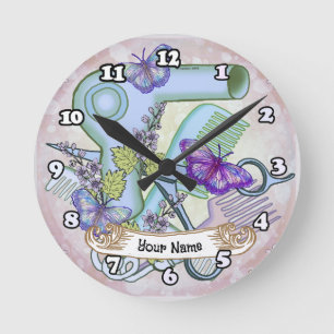 Butterfly Beautician Round Clock