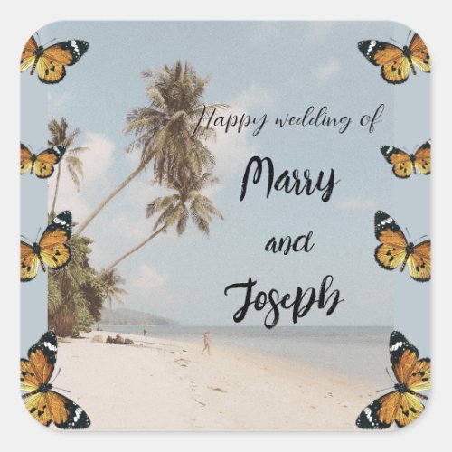 Butterfly Beautiful Day Beach Tropical Wedding Square Sticker