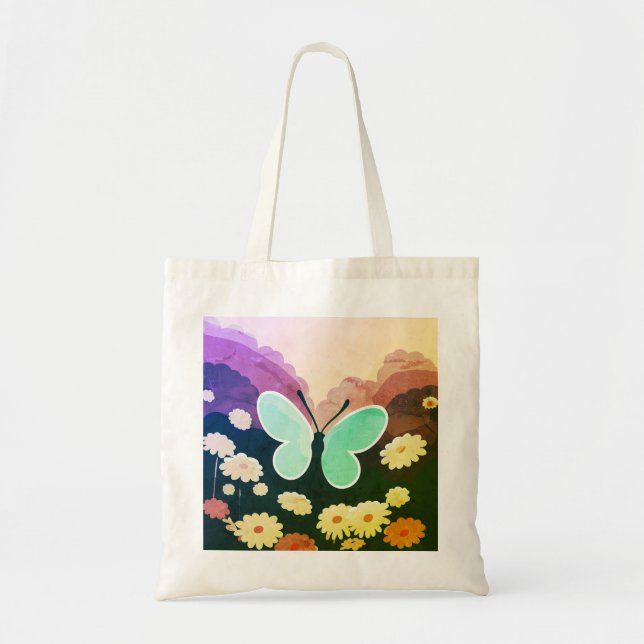 Butterfly, Beautiful Flowers Tote Bag (Front)
