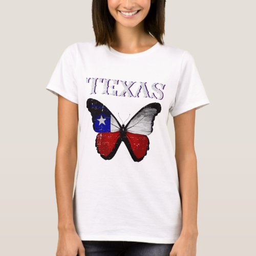 butterfly Beautiful Texas State Flag Star T_Shirt