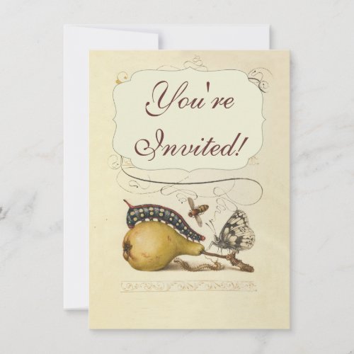 Vintage Fruit Insects Bee Butterfly Caterpillar Personalized Invites