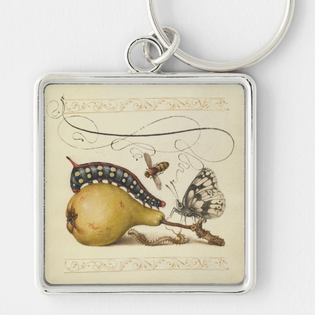 Butterfly Bee Fruit Insect Illustration Keychain (Front)