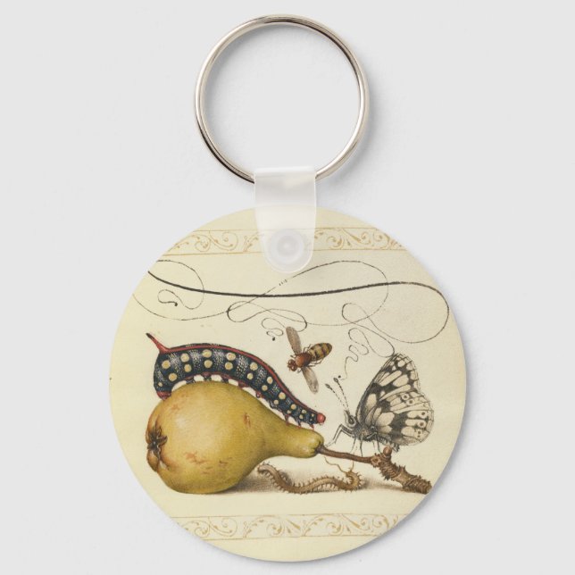 Butterfly Bee Fruit Insect Illustration Keychain (Front)