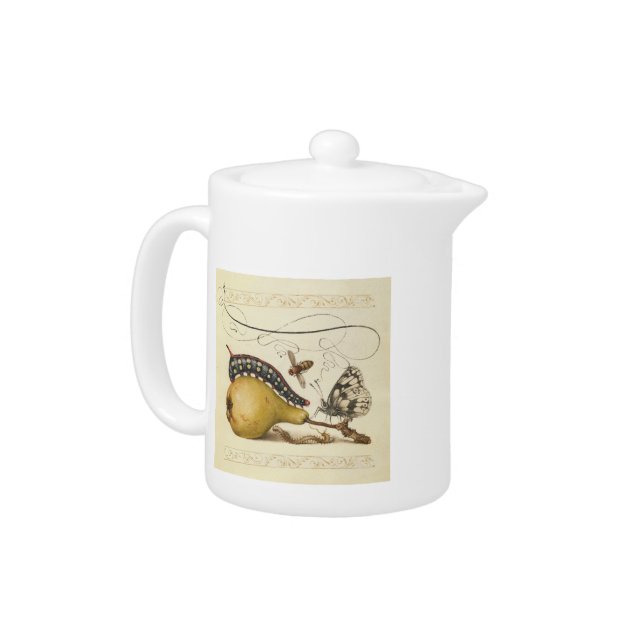 Butterfly Bee Fruit Insect Illustration Teapot (Left)