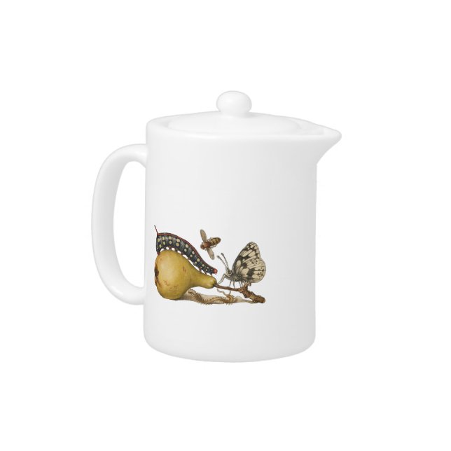 Butterfly Bee Fruit Insect Illustration Teapot (Left)