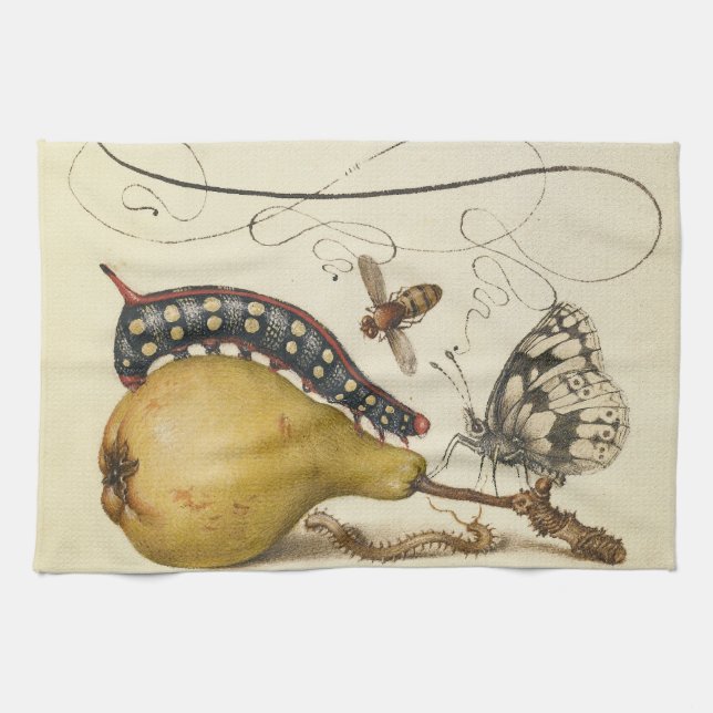 Butterfly Bee Fruit Insect Illustration Towel (Horizontal)