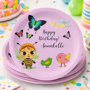 Butterfly & Bee Kids Birthday Party Garden Theme Paper Plates