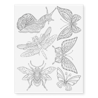 Butterfly Beetle Dragonfly Snail Coloring Temporary Tattoos
