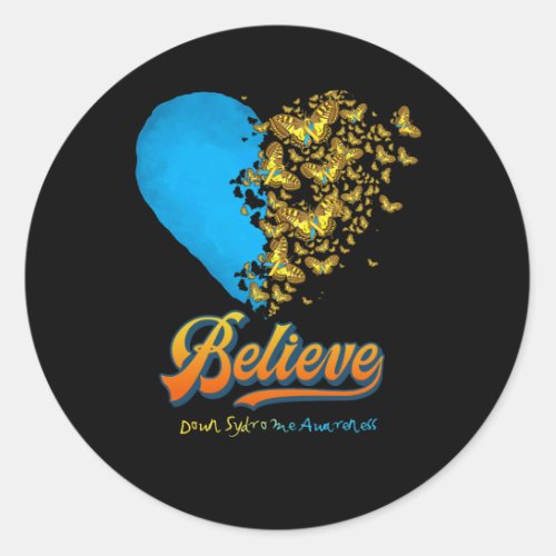 Butterfly Believe Down Syndrome Awareness Ribbon Classic Round Sticker