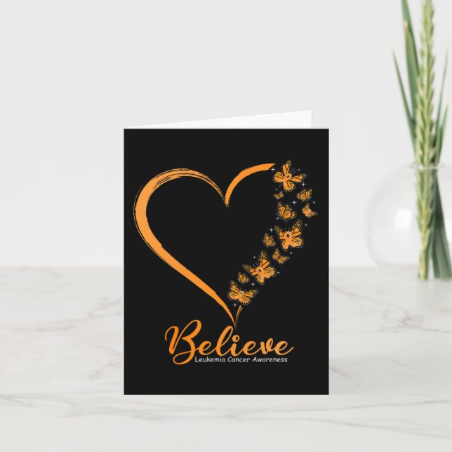 Butterfly Believe Leukemia Awareness Orange Ribbon Card (Front)