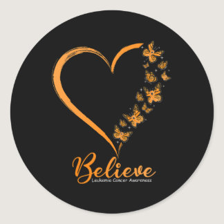 Butterfly Believe Leukemia Awareness Orange Ribbon Classic Round Sticker