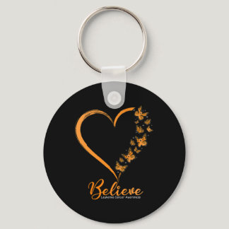 Butterfly Believe Leukemia Awareness Orange Ribbon Keychain