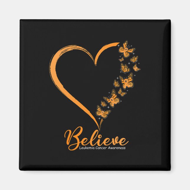 Butterfly Believe Leukemia Awareness Orange Ribbon Magnet (Front)