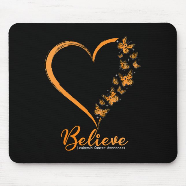 Butterfly Believe Leukemia Awareness Orange Ribbon Mouse Pad (Front)