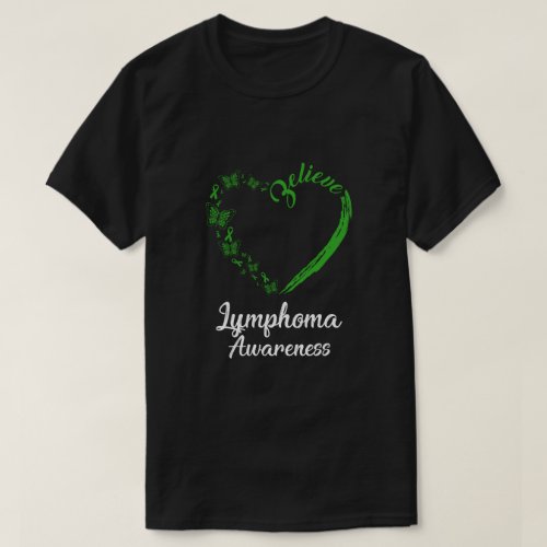 Butterfly Believe Lymphoma Awareness Ribbon Gifts T_Shirt