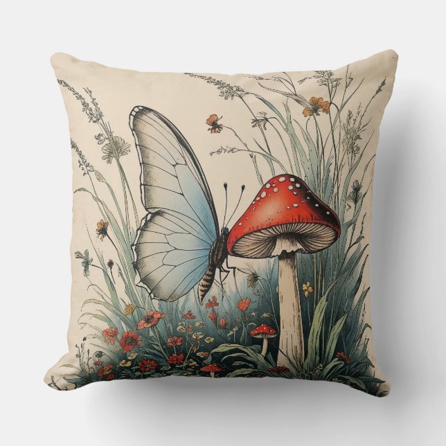 Butterfly Beneath the Bloom Throw Pillow (Front)