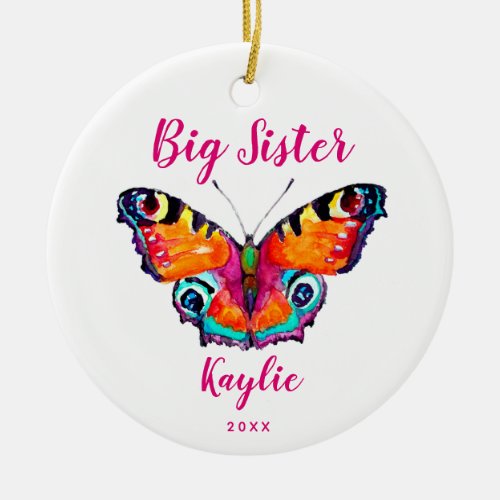 Butterfly Big Sister Personalized Custom Christmas Ceramic Ornament