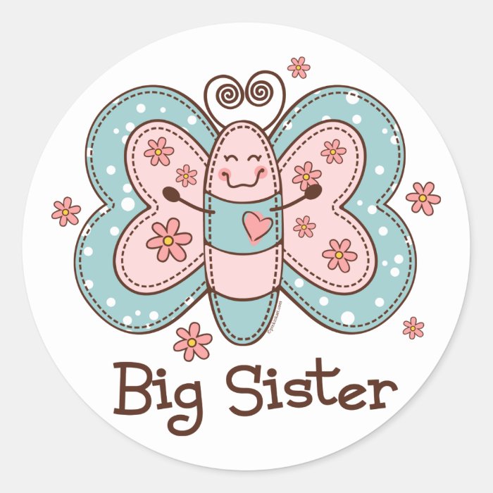 Butterfly Big Sister Round Stickers