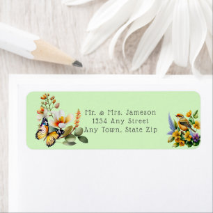 Butterfly, Bird and Spring Flowers Label