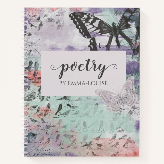 Butterfly Birds Abstract Personalized Poetry Notebook (Front)