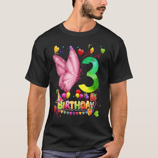 Butterfly Birthday 3 Year Old Kids 3th Butterfly B T-Shirt (Front)