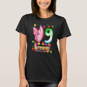 Butterfly Birthday 9 Year Old Kids 9th Butterfly B T-Shirt
