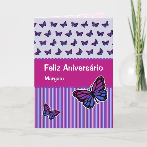 Butterfly birthday add name portuguese card