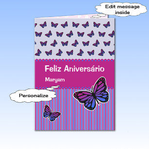 Butterfly birthday add name portuguese card