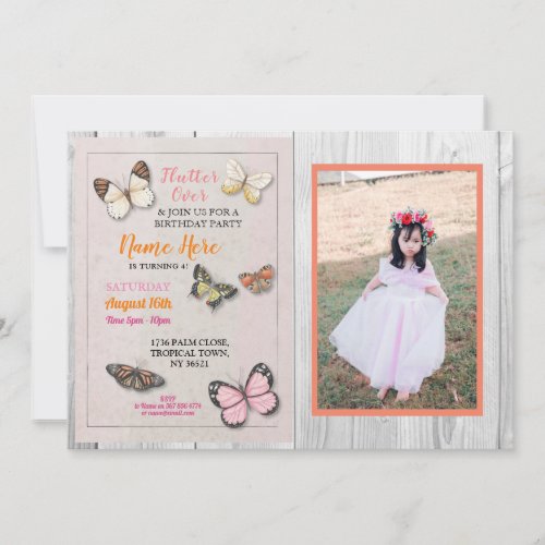Butterfly Birthday Any Age Butterflies Photo Wood Invitation