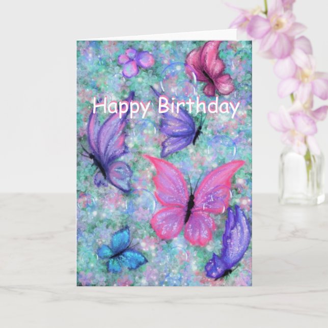 Butterfly Birthday Card Flying Butterflies (Orchid)