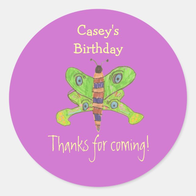 Butterfly birthday favor label (Front)