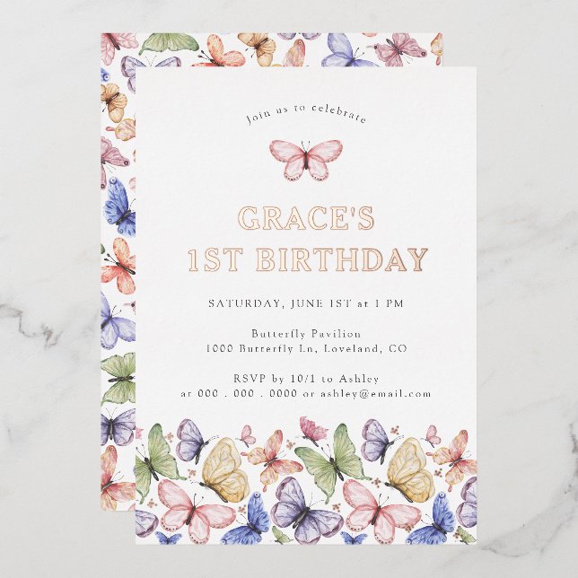 Butterfly Birthday Foil Invitation (Front/Back)