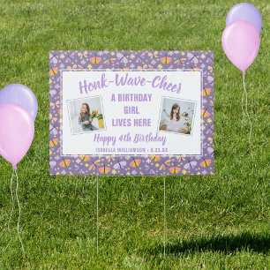 Butterfly Birthday Girl Photo Honk Wave Cheer Yard Sign
