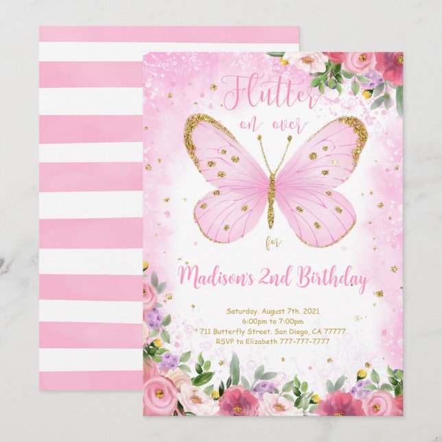 Butterfly Birthday Invitation (Front/Back)