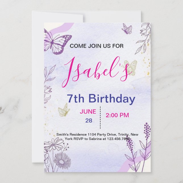 Butterfly Birthday Invitation (Front)