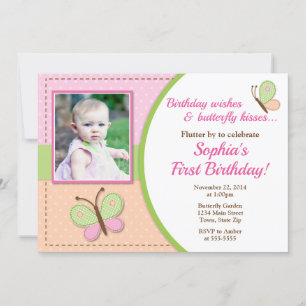 Butterfly Birthday Invitation 1st Birthday
