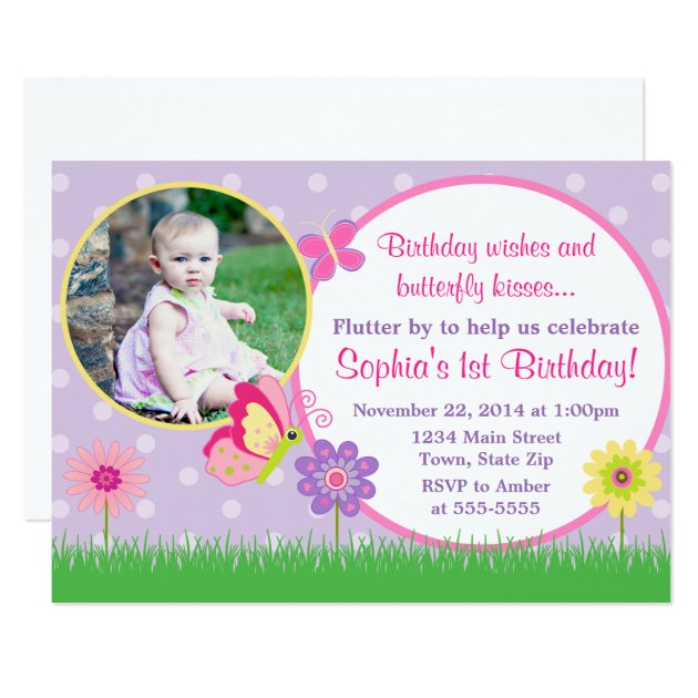 Butterfly Birthday Invitation 5x7 Photo Card