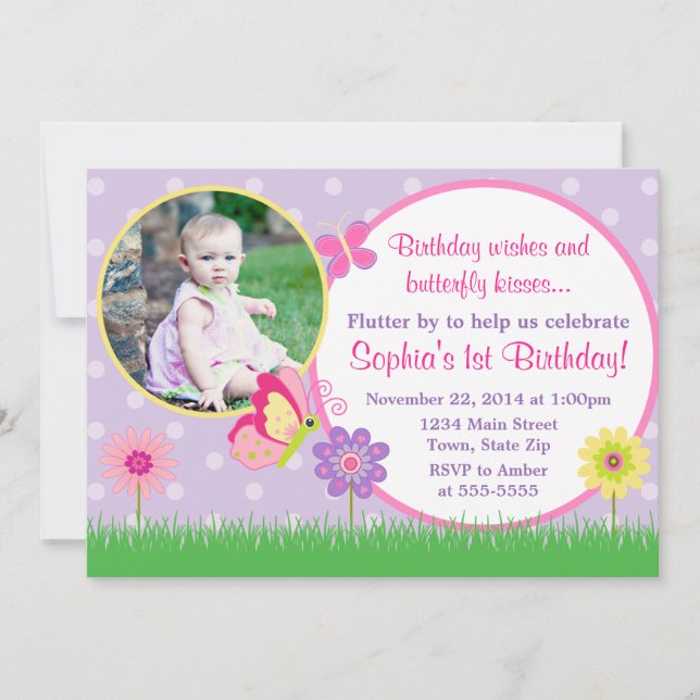Butterfly Birthday Invitation 5x7 Photo Card (Front)