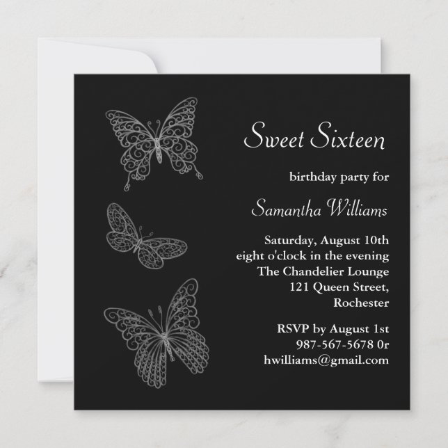 Butterfly Birthday Invitation (black) (Front)